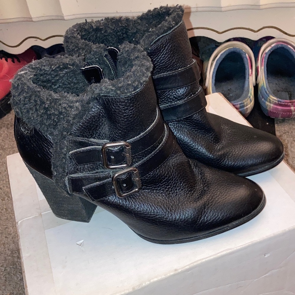 Libby Edelman Black Ankle Boots with Buckle Detail